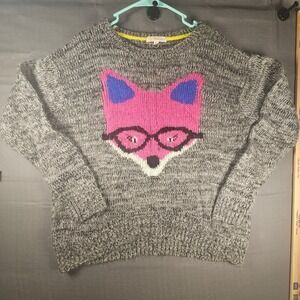 Rewind Fox with Glasses Graphic Knit Sweater Gray Pink XL NS297YJQK